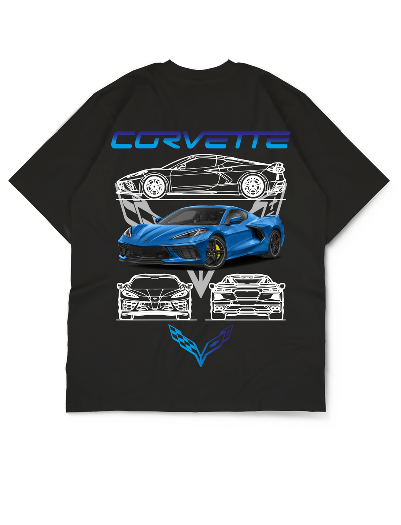 Oversize Drop Shoulder Blue Car Collection Tee by GenGears in Pakistan