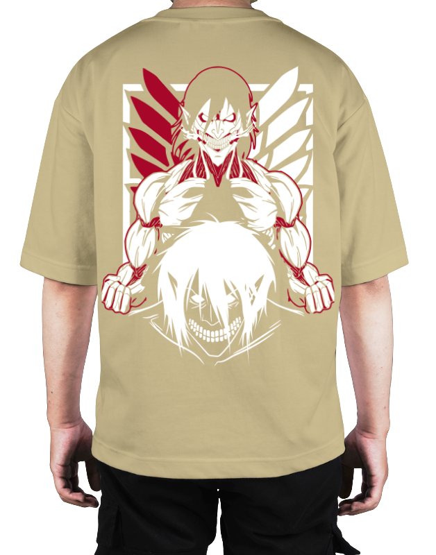 Premium Oversize Drop Shoulder Tee – White & Red Anime Character Graphic