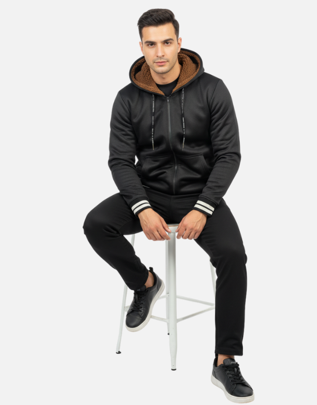 Premium Black Blend Fleece Lined Zipper Hoodie  Winter Edition