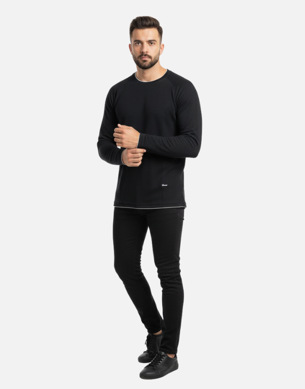 Premium Black Full-Sleeve Crew-Neck T-Shirt | By GenGears in Pakistan