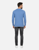 Premium Blue Long-Sleeve Waffle-Knit Crew-Neck Shirt