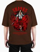 Premium Oversize Drop Shoulder Tee – Samurai Demon & Flames Graphic