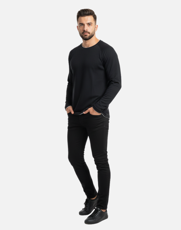 Premium Black Full-Sleeve Crew-Neck T-Shirt | By GenGears in Pakistan