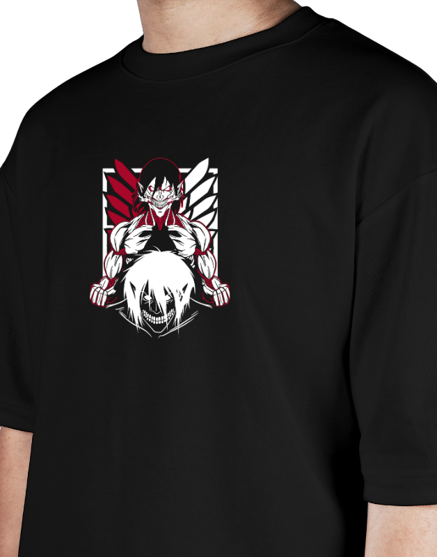 Premium Oversize Drop Shoulder Tee – White & Red Anime Character Graphic