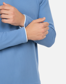 Premium Blue Long-Sleeve Waffle-Knit Crew-Neck Shirt