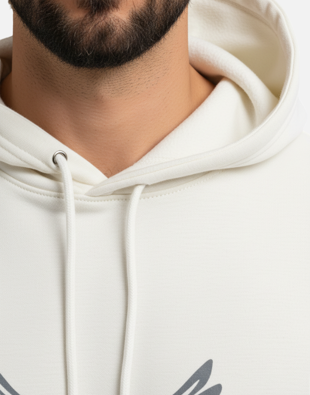 Premium White Pullover Hoodie with Black Wing Logo Winter Edition