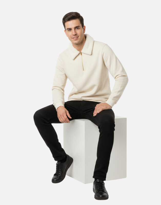 Men’s Premium Winter Sweatshirt with Fur Collar – Elegant Studio Edition