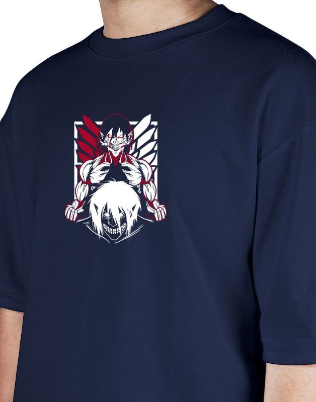 Premium Oversize Drop Shoulder Tee – White & Red Anime Character Graphic