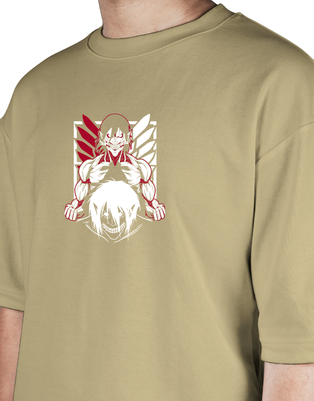 Premium Oversize Drop Shoulder Tee – White & Red Anime Character Graphic