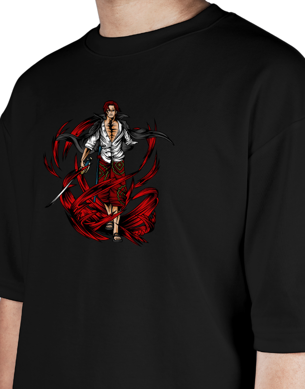 Premium Oversize Drop Shoulder Tee – Samurai Demon & Flames Graphic