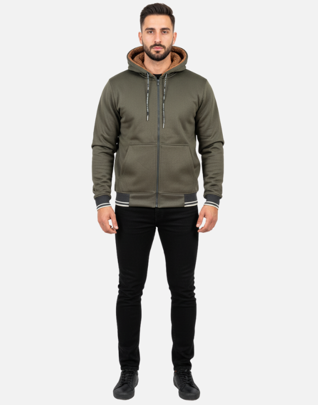 Premium Olive Green Blend Fleece Zipper Hoodie Winter Edition