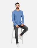 Premium Blue Long-Sleeve Waffle-Knit Crew-Neck Shirt