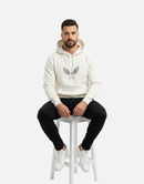 Premium White Pullover Hoodie with Black Wing Logo Winter Edition