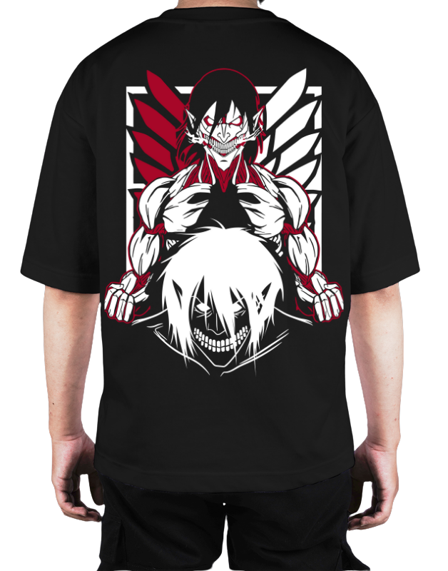 Premium Oversize Drop Shoulder Tee – White & Red Anime Character Graphic