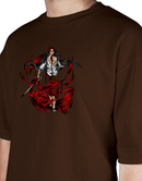 Premium Oversize Drop Shoulder Tee – Samurai Demon & Flames Graphic