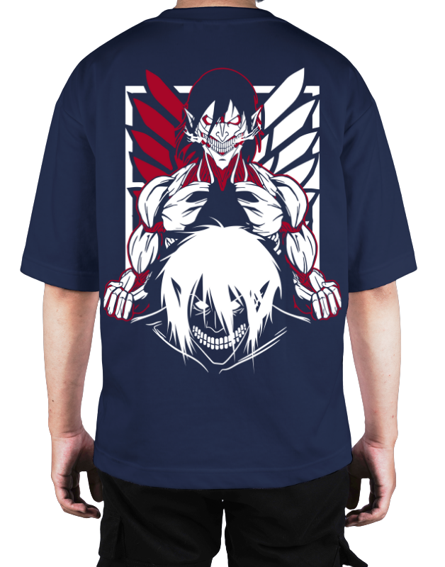 Premium Oversize Drop Shoulder Tee – White & Red Anime Character Graphic