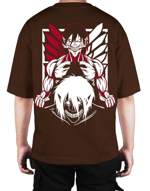 Premium Oversize Drop Shoulder Tee – White & Red Anime Character Graphic